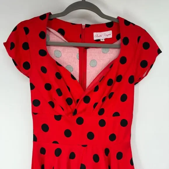 Belle Poque Polka Dot Fit & Flared Dress Womens Sz M Red Black Rockabilly Pin-Up - Picture 3 of 5